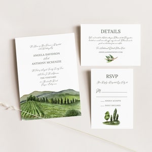 Vineyard Invitation Suite TEMPLATE, Wine Country Wedding, Winery Wedding, Napa Valley,  Printable Invitations, 3 Piece Suite