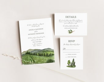 Vineyard Invitation Suite TEMPLATE, Wine Country Wedding, Winery Wedding, Napa Valley,  Printable Invitations, 3 Piece Suite