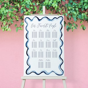 Blaue Kringel Sitzplan Vorlage, druckbare Hochzeit Sitzplan, Aquarell Kringel Design, Tischbestuhlung, 24x36