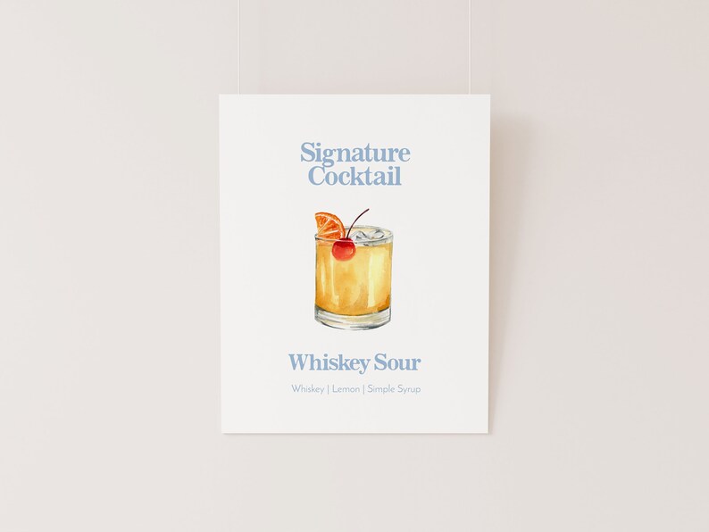 Whiskey Sour Cocktail Menu, Retro Signature Cocktail Template