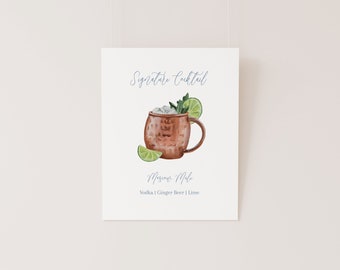 Watercolor Moscow Mule, Signature Cocktail INSTANT DOWNLOAD editable Template, Vodka Cocktail Sign, Signature Cocktail Bar Sign, 8x10