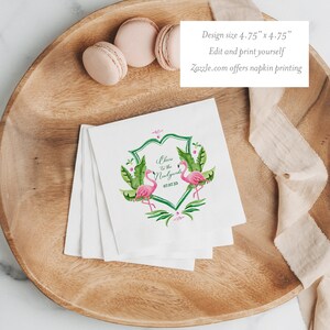 Watercolor Tropical Crest Napkin TEMPLATE, Tropical Beach Wedding, Wedding, Printable, Palm Springs, Square Napkin Design, 4.75 x 4.75 image 3