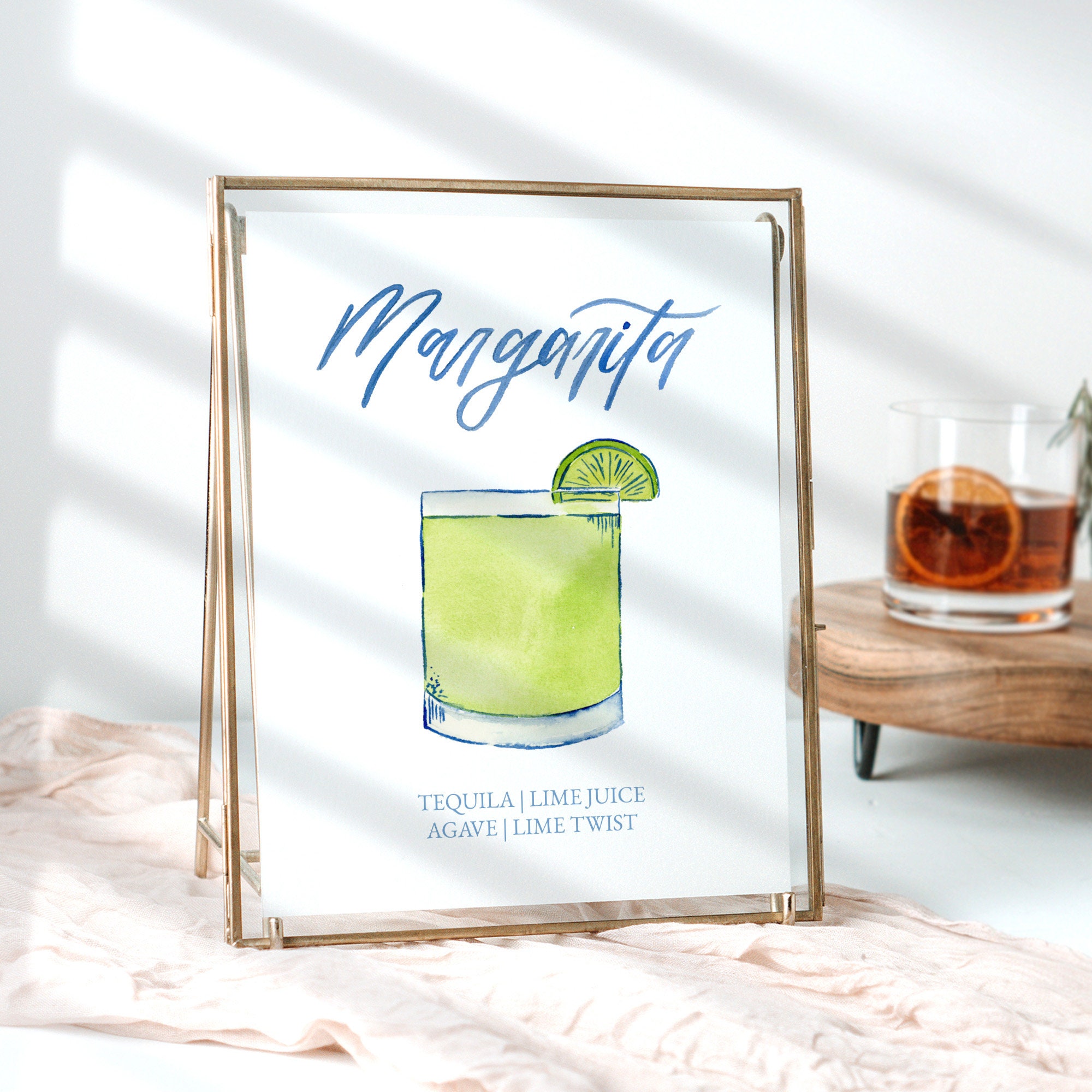 Modèle de plaque de cocktail signature aquarelle Margarita (8 x 10)