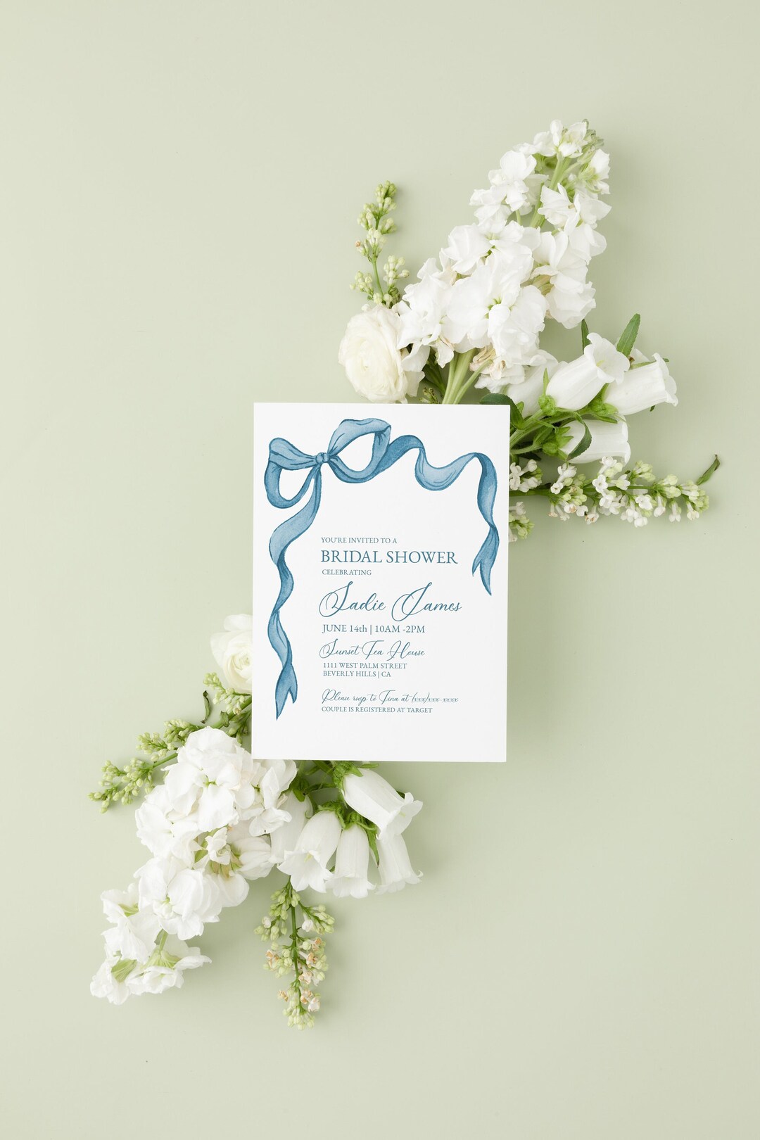 Light Blue Bow Bridal Shower Invitation, EDITABLE TEMPLATE, Printable ...