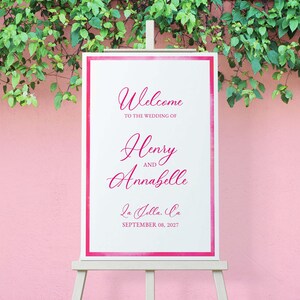 Watercolor Wedding Welcome Sign Template: Hot Pink Frame (24x36) (Digital Download)