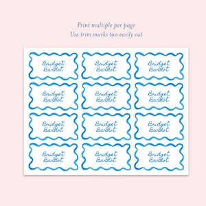 Blue Squiggle Place Card TEMPLATE, Loopy Watercolor, Modern Blue Wavy, Wedding Escort Card, Printable, Look of Handwritten, 2x3.5 image 4