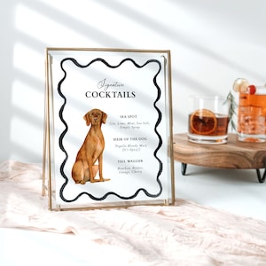 Vizsla Dog Watercolor Bar Menu, Signature Cocktail Editable Template Bar Menu, Watercolor Dog Painting, Wedding Bar Sign, Vizsla, 8x10