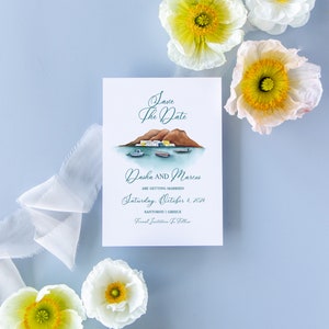 Watercolor Santorini Save The Date Template: Mediterranean Wedding (5x7) (Digital Download)