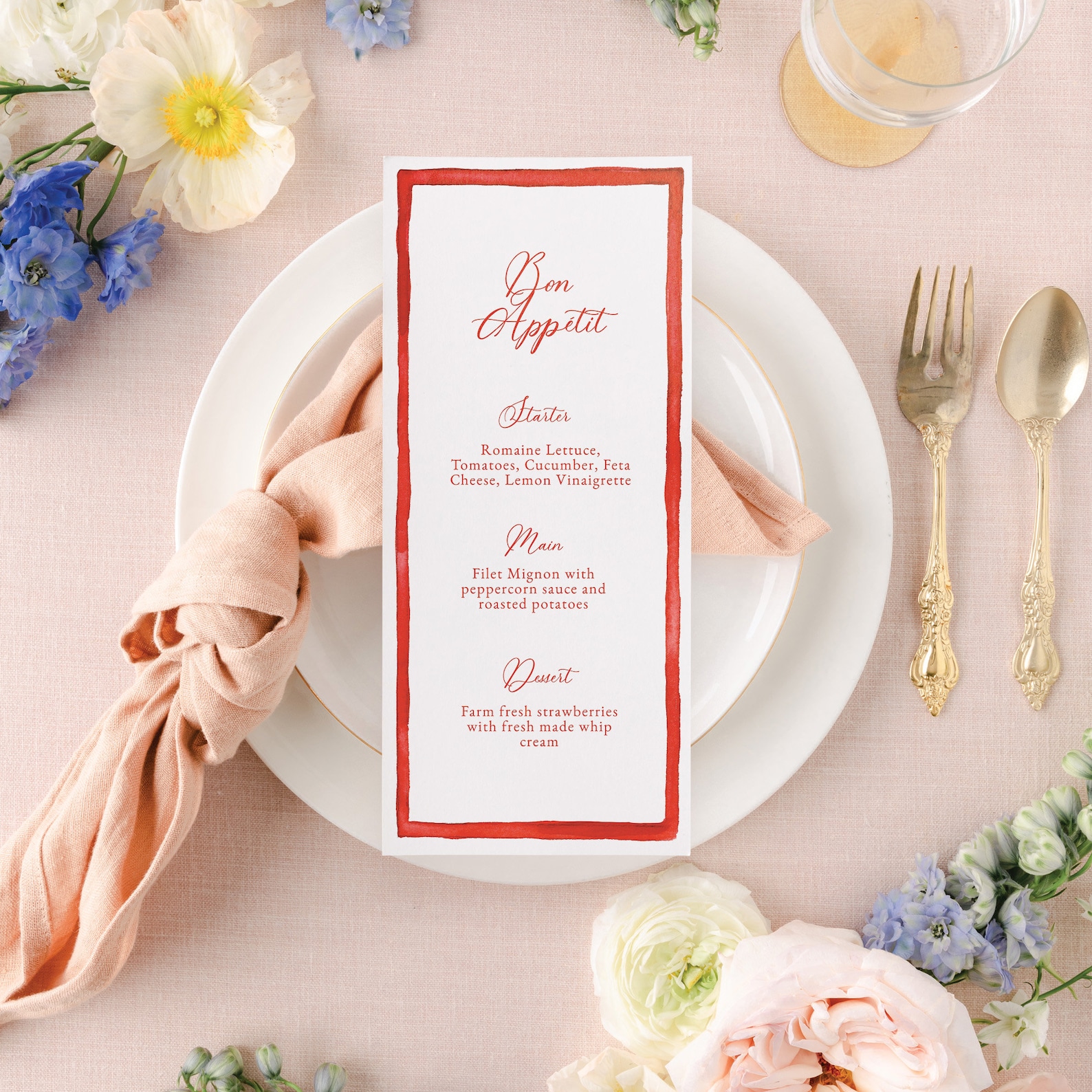 Watercolor Red Frame Dinner Menu TEMPLATE, Red Watercolor Frame, Long ...