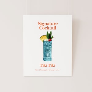 Menu cocktail Tiki retrò, modello cocktail esclusivo, Tiki acquerello, menu cocktail stampabile, insegna cocktail tropicale, download istantaneo