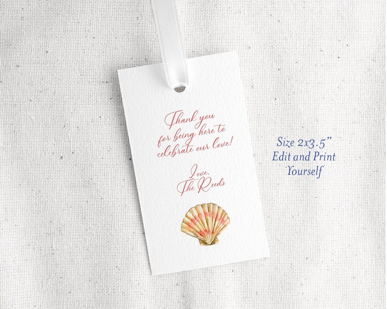 Seashell Gift Tag TEMPLATE, Watercolor Frame, Gift Tag Printable, Wedding Gift Tag, Beachy ...