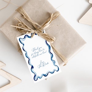 Blue Watercolor Squiggle Gift Tag TEMPLATE, Watercolor frame, Gift tag printable, Wedding Gift Tag, 2x3.5