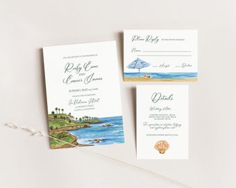 California Themed Wedding Invitation TEMPLATE, California Coastal Invitations, La Jolla, Santa Barbara, California Wedding, Printable