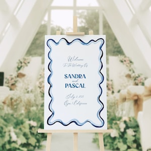 Blue Watercolor Squiggle Welcome Sign, Wavy blue wedding welcome sign design, Printable Welcome Sign, Wedding Sign Template, 24x36 inches image 7