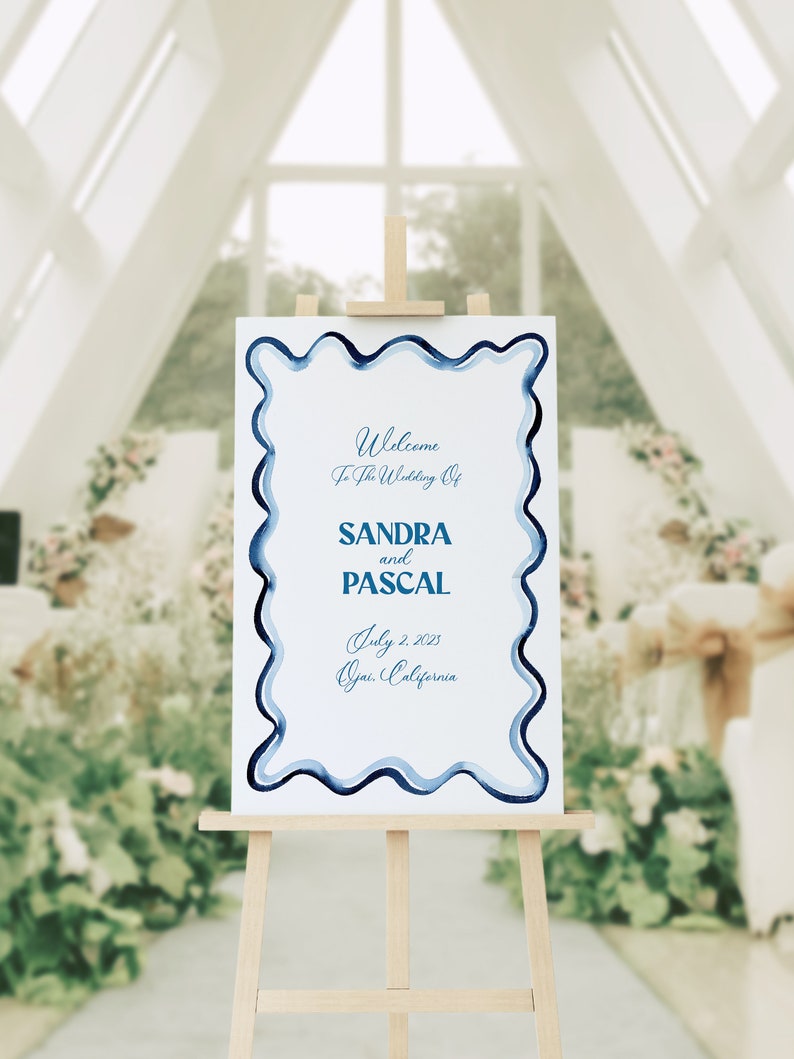 Blue Watercolor Squiggle Welcome Sign, Wavy blue wedding welcome sign design, Printable Welcome Sign, Wedding Sign Template, 24x36 inches image 7