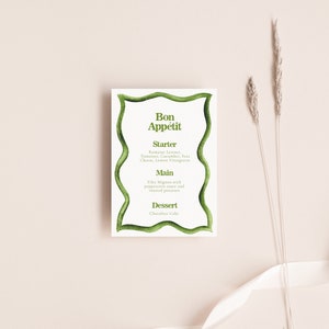 Green Watercolor Edge Dinner Menu, Printable Menu Card, Look of Custom, Frame, Chartreuse , Printable Menu, Wedding Menu Card, 5x7