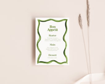 Green Watercolor Edge Dinner Menu, Printable Menu Card, Look of Custom, Frame, Chartreuse , Printable Menu, Wedding Menu Card, 5x7