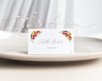 Wedding Place card Template, Fold over Place Card, Printable, Wildflower Wedding Place Card, Instant Download Escort Cards