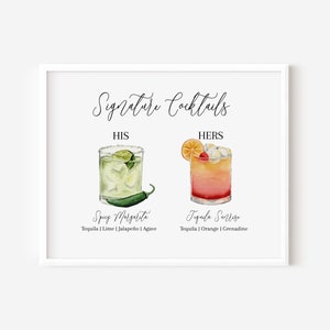 His and Her Signature Cocktail TEMPLATE Watercolor, 24 Cocktails, Mojito, Moscow Mule, Margarita, Paloma, Tequila Sunrise, Old Fashioned