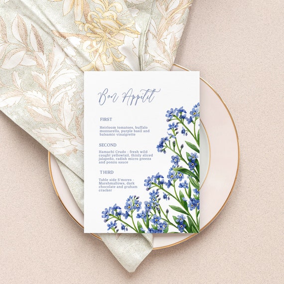 Me Not Flowers Dinner Menu TEMPLATE Blue Flower Etsy