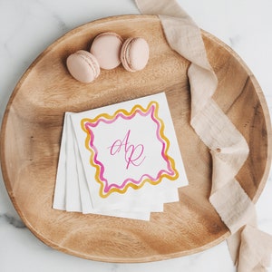Watercolor Cocktail Napkin Template: Pink & Yellow Squiggle (Digital Download)
