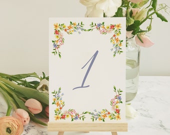 Wildflower Watercolor Table Numbers TEMPLATE, Printable Table Numbers, Garden themed, table numbers, Digital Template, Wedding,  5x7