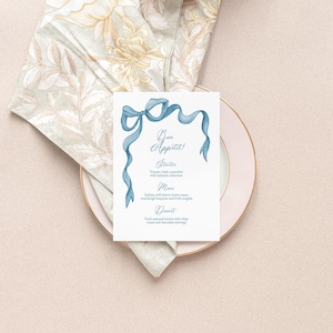 Light Blue Bow Menu Template: Bridal/Baby Shower, 5x7 (Digital Download)