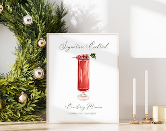Holiday Mimosa Signature Cocktail TEMPLATE, Printable Holiday Cocktail, Cranberry Mimosa, Poinsettia Cocktail, Signature Cocktail, 8x10