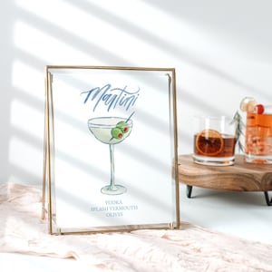 Martini Watercolor Cocktail Menu Template: Signature Drink Sign (8x10) (Digital Download)