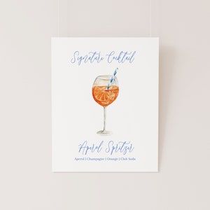 Aperol Spritzer Aquarell Cocktail Menü VORLAGE, Signatur Getränke Menü, Aquarell Bar Menü, Braut Cocktail Schild, 8x10, Getränkekarte