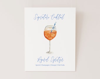 Aperol Spritzer Watercolor Cocktail Menu TEMPLATE, Signature Drink Menu, Watercolor Bar Menu, Bridal Cocktail Sign, 8x10, Drink Menu