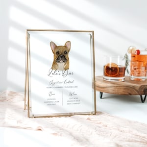 Französische Bulldogge Aquarell Bar Menü, Signatur Cocktail bearbeitbare Vorlage Bar Menü, Aquarell Frenchie, Hochzeit Bar Schild, 8x10