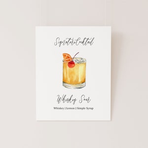Whisky Sour Aquarell Zeichen: Signature Cocktail Bar Menü (Digitaler Download)