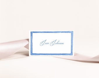 Blue Watercolor Frame Place Card Template: Printable Calligraphy (2x3.5)