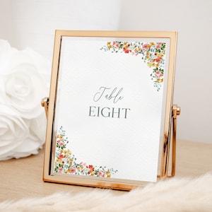 MODÈLE de numéro de table de mariage botanique, numéros de table imprimables, 5x7, fleurs d’été, fleurs sauvages, téléchargement instantané, aquarelle florale