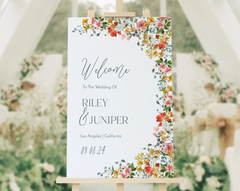 Summer Floral Welcome Sign TEMPLATE, Printable Welcome Sign, Boho Wedding, Wildflower Wedding Sign, Printable Welcome Sign, 24x36