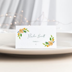 Wedding Escort Card Template, Fold over Card, Printable Place Card, Spring Floral Weddings