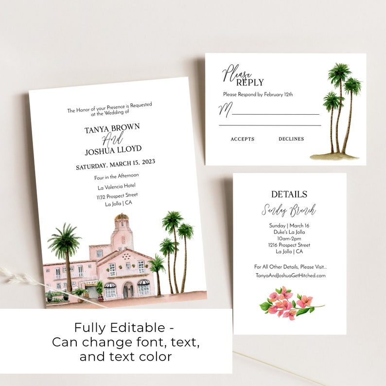 La Valencia Wedding Invitation Template, San Diego Wedding Venue, La Jolla Wedding, La Valencia Hotel, Printable Wedding Invitation image 8