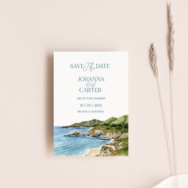 Save The Date Template, Save The Date Big Sur, Printable Save The Date, California Coastal Save The Date, Instant Download Invite