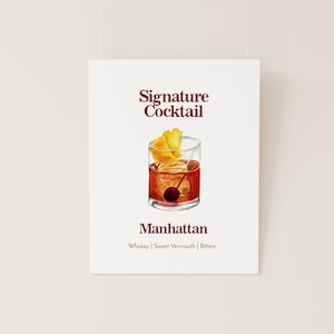 Manhattan Cocktail Template, Manhattan Watercolor Bar Menu, Signature Drink Menu, Retro Style Bar Menu, Instant Download, 8x10 bar menu