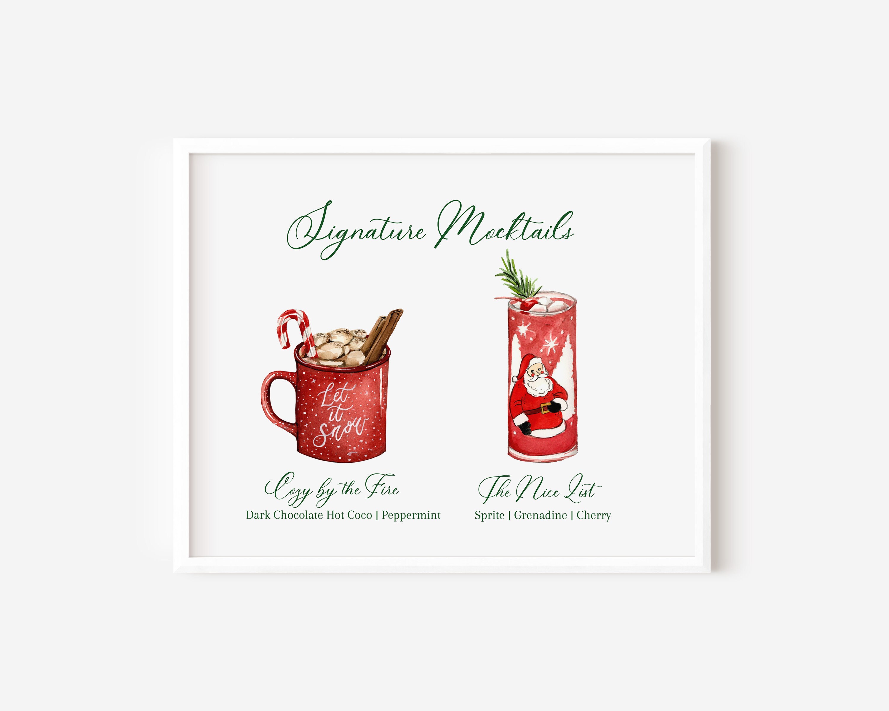 Watercolor Christmas Mocktail Sign Template Holiday
