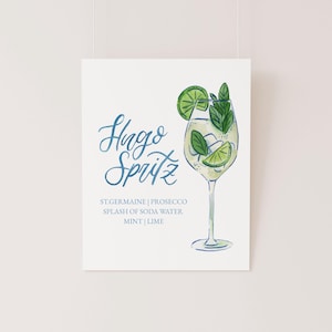 Hugo Spritz Aquarell Cocktail Menü VORLAGE, Signature Drink, Look of Custom, Handbeschriftung, Brautcocktail Zeichen, Hugo Spritz Drink 8x10