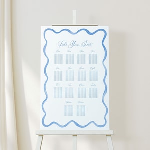 Light Blue Squiggle Sitzplan Vorlage, Sitzplan zum Ausdrucken, Hochzeit Sitzplan, Sitzordnung, 24x36