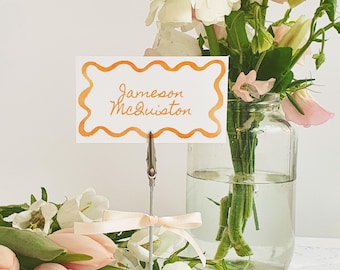 Apricot Watercolor Place Card Template: Squiggle Frame (2x3.5) (Digital Download)