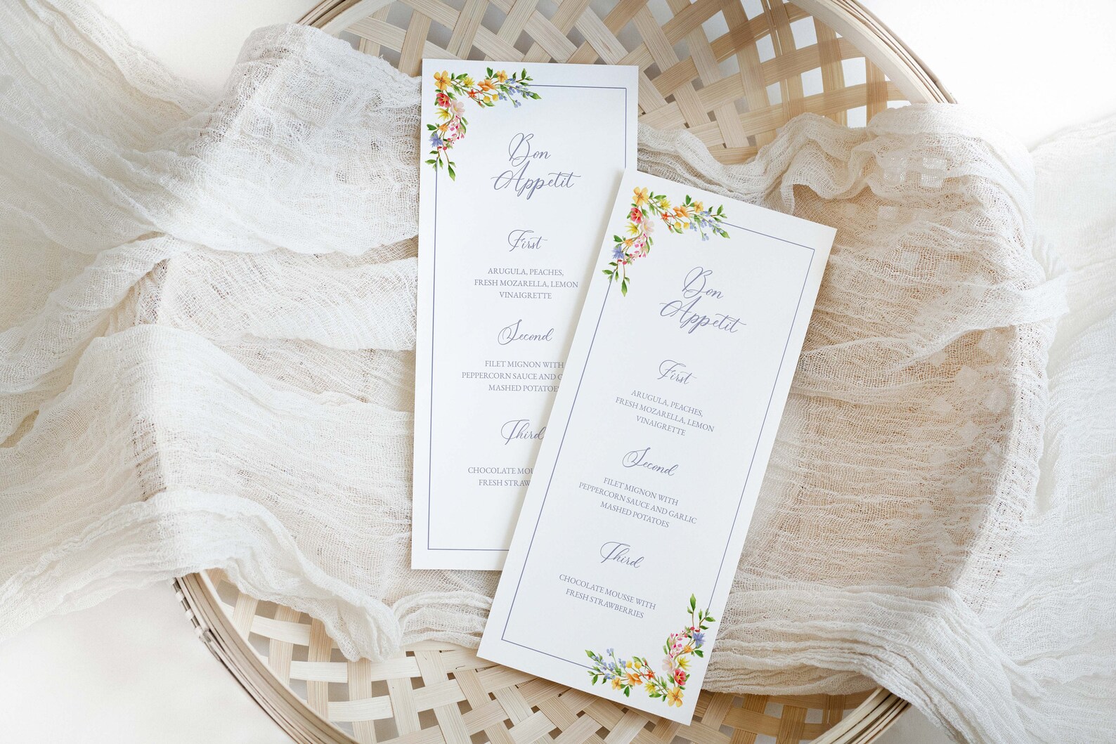 Wildflower Watercolor Edge Dinner Menu, Printable Menu Card, Look of ...