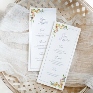 Wildflower Watercolor Edge Dinner Menu, Printable Menu Card, Look of ...