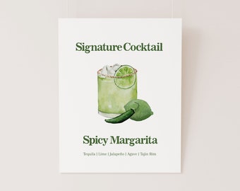 Spicy Margarita Watercolor Cocktail Menu TEMPLATE, Signature Drink Menu, Watercolor Bar Menu, Margarita with Spicy Salt, 8x10, Drink Menu