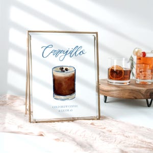 MODELO DE Cardápio de Coquetéis em Aquarela Carajillo, Coquetel de Café, Cardápio de Bebidas Exclusivo, Visual Personalizado, Letras à Mão, 8x10