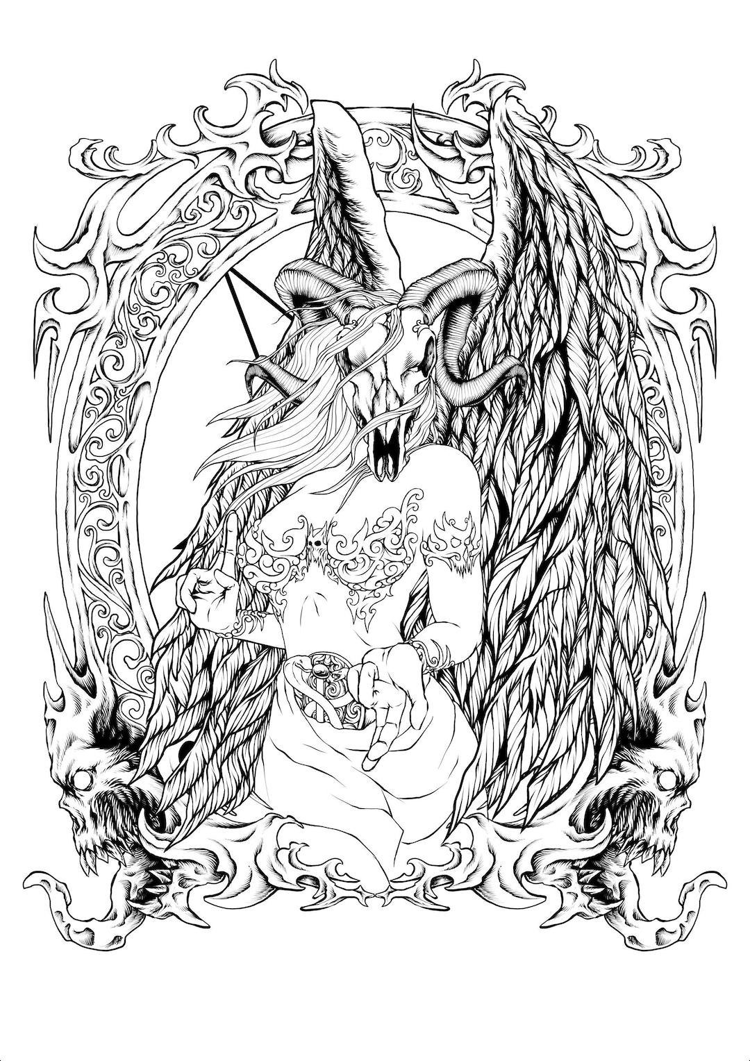 Fallen Angel Coloring Page. Gothic Digital Download. - Etsy