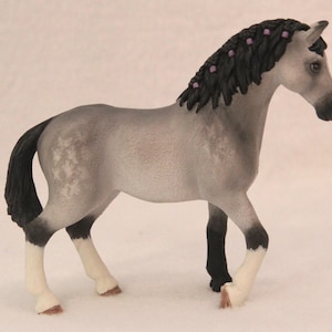 OOAK Model Horse - Schleich Light Dapple Grey Quarter Horse with Purple Bows